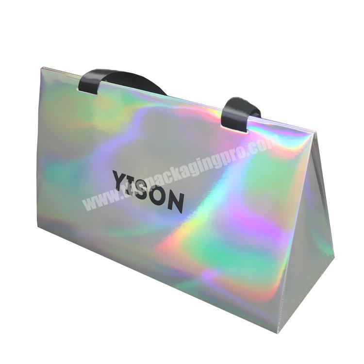 Custom printed Paper holographic pillow wig hair bundle packaging box and bags glitter weave hair extension shipping boxes