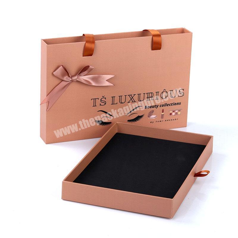 Custom printed fashion empty eyeshadow palette pull out boxes with foam insert and ribbon