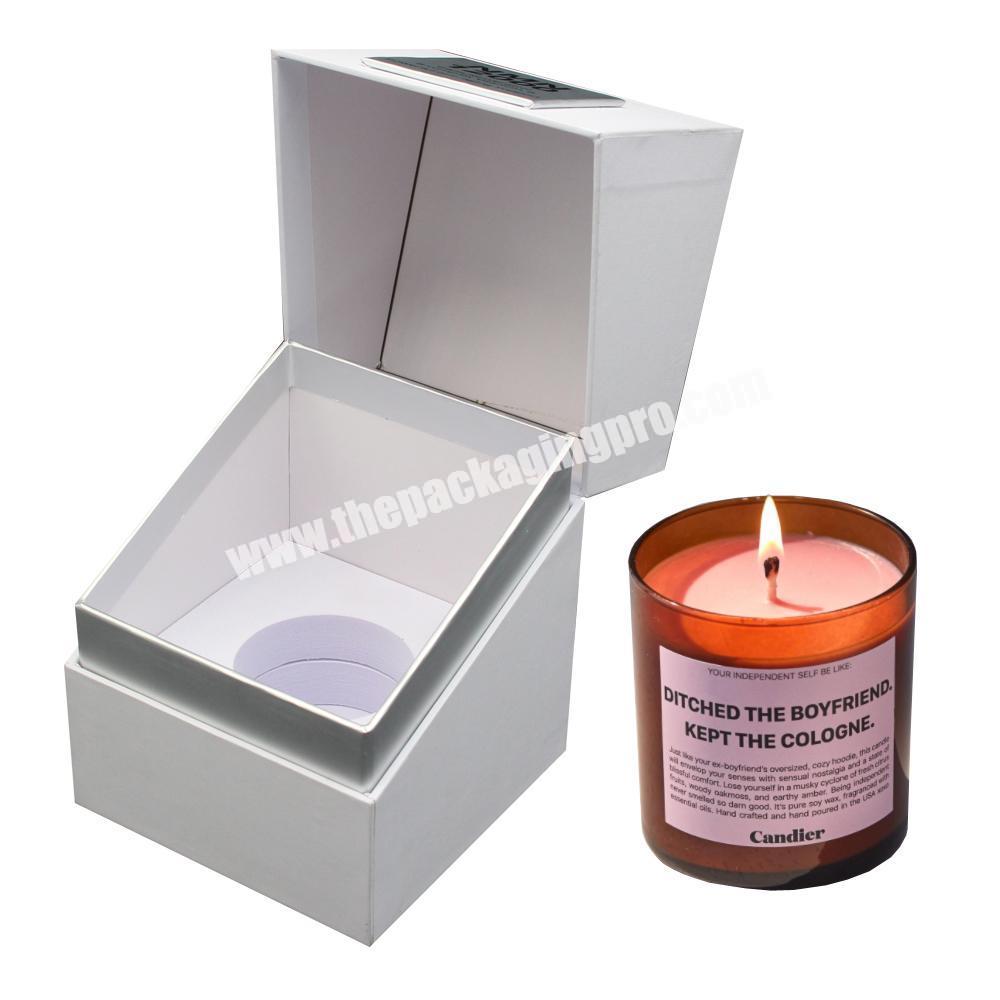 Custom cardboard printed empty tealight candle packaging boxes luxury white scented candle vessel with lid and box