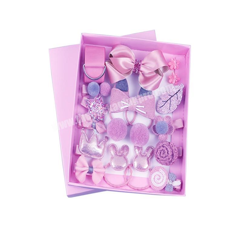 Custom printed girls kids hair bow clip accessories gift box