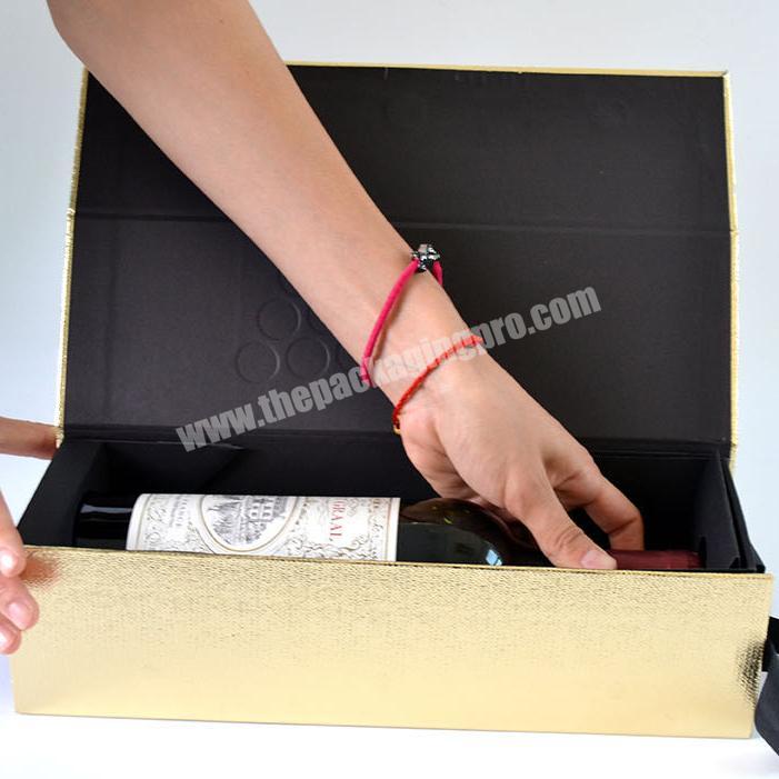 Custom printed new style collaspable champagne color cardboard single wine boxes packing