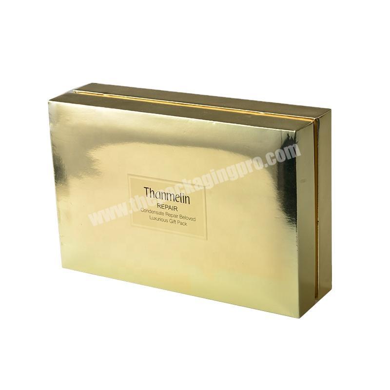 Custom printed  packaging box luxury makeup skin care large gold gift box packaging with logo