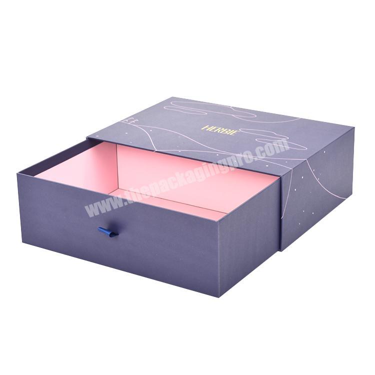 Custom printed slide open drawer dress gift box packaging purple boxes for packiging clothes apparel garment