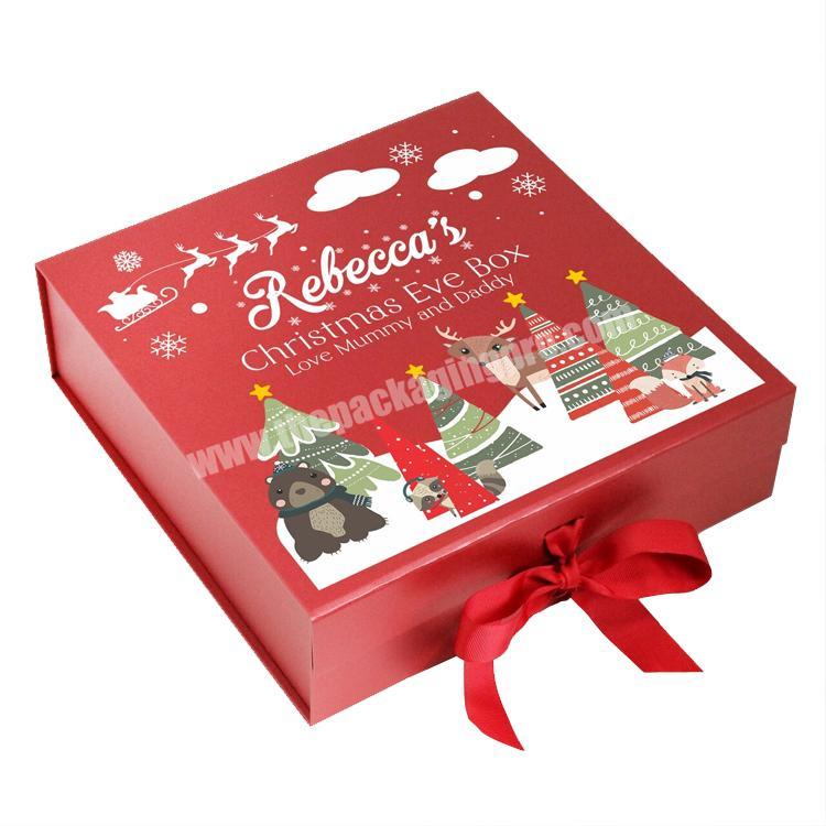 Custom printing unique santa merry christmas eve decoration magnetic gift packing boxes with ribbon