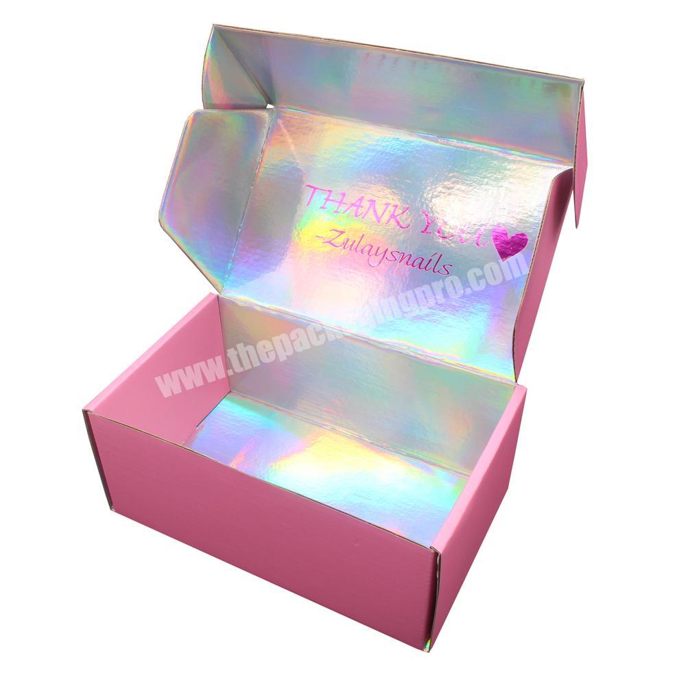 Customised Logo Pink Makeup Cosmetic Packaging Pr holographic Mailing Mailer Shipping Box
