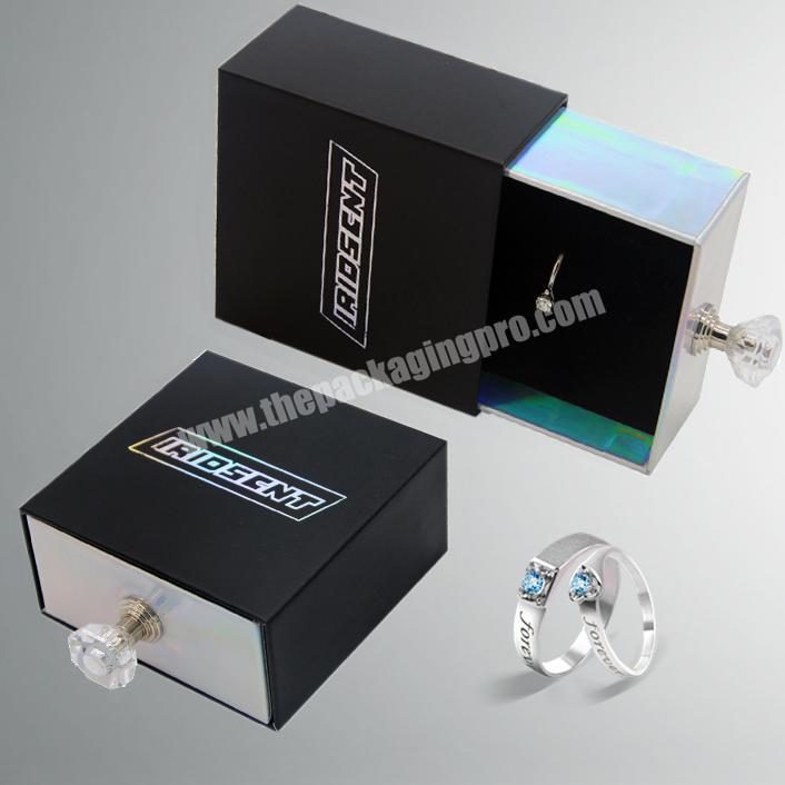 Customised Luxury Bulk ECO Friendly Creative Valentine Unique Black Holographic Finger Diamond Ring Box