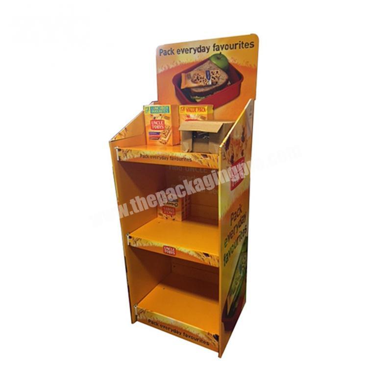 Customized Advertising Cardboard Floor Standing POP Paper Shelf Display Stand for Snacks