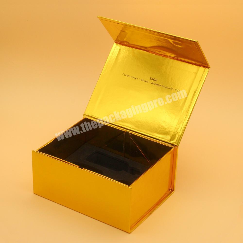 Customized Box Luxury Cosmetic Brand Present Rigid Folding Black And Gold Gift Packaging Box With Custom Logo
