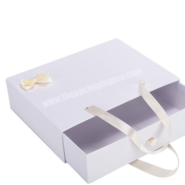 Customized Logo Luxury Cardboard Drawer Gift Box with Ribbon Handle