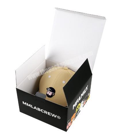 Customized Logo Printed  Black  Paper Corrugated Cardboard Hat Boxes Mailing Cap Box