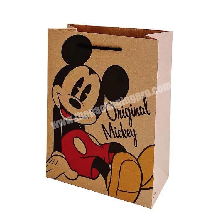 Customized Mickey Mouse Logo Bags Kids Party Gift Cartoon Kraft Paper Shopping Bags For Children Present