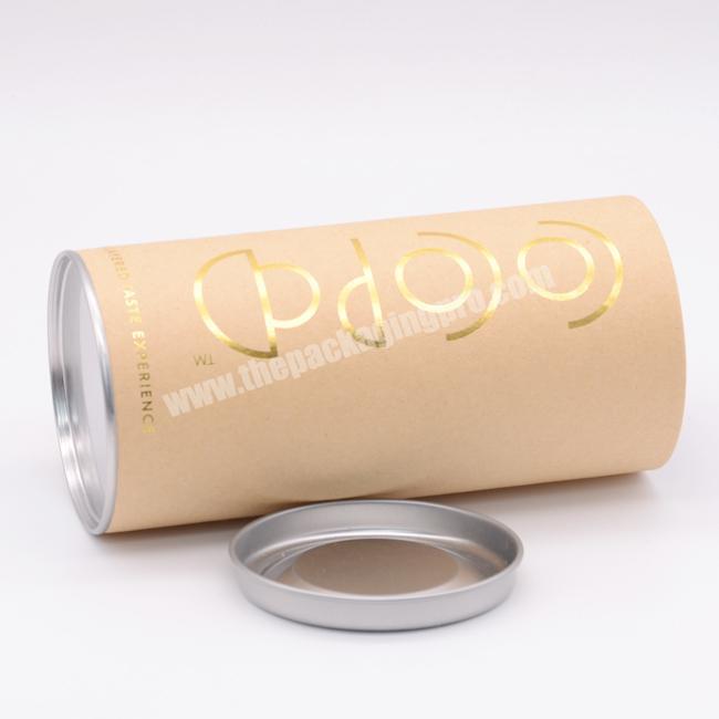Wholesale Biodegradable Kraft Round Tube Packaging Organic Food Tea Packaging with Tin Lid