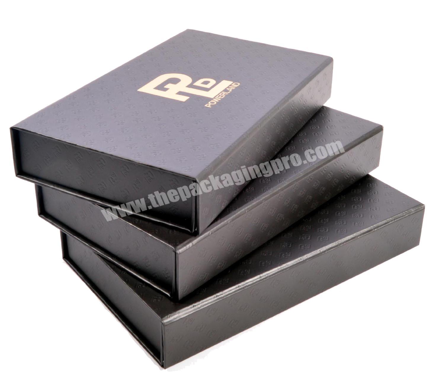 Customized Top Grade Black Luxury Wallet Packaging Valentine Gift Drawer Box For Boyfriend