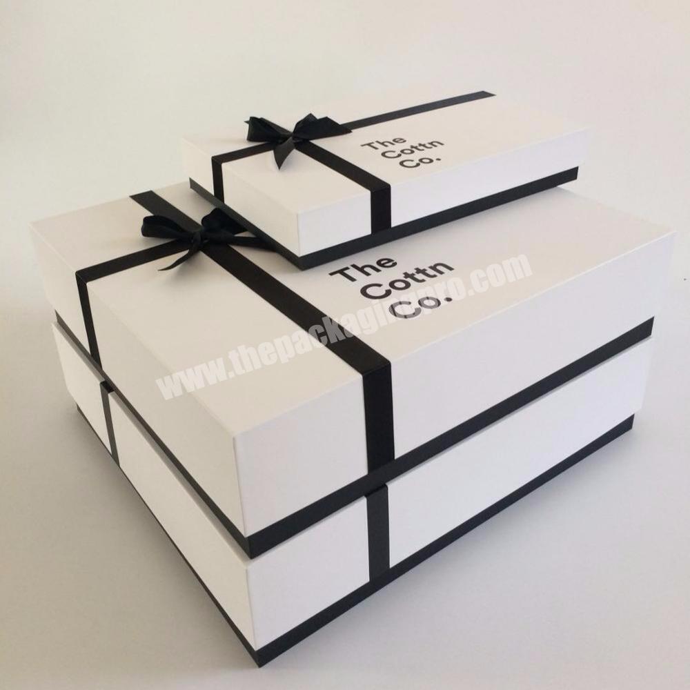 Customized black and white cardboard box OEM brand with ribbon bow