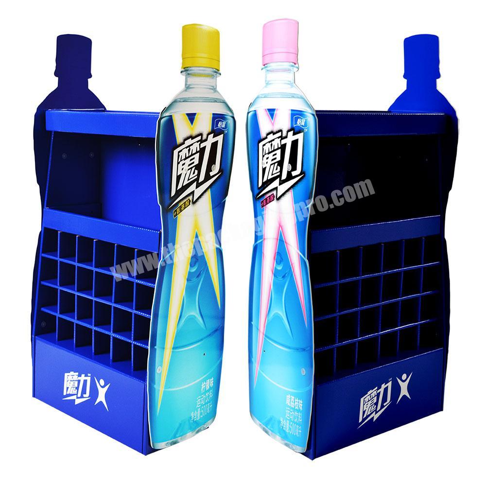 Customized cardboard beverage floor display stands/racks for soft drink with bottle shape
