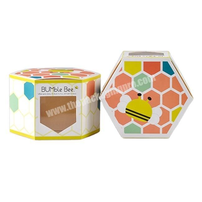 Customized shape new design creative paper packaging box cartoon hexagon paper box for honey