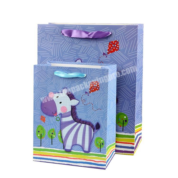 Cute cartoon colorful printing birthday party packaging paper gift bag with handles