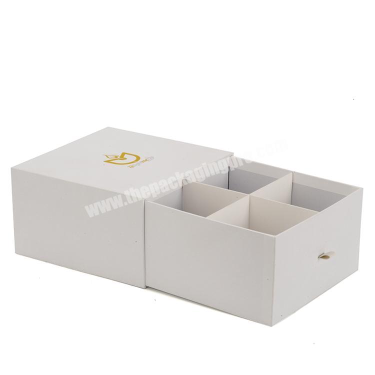Cuztomized ribbon handle white drawer paper box with divider