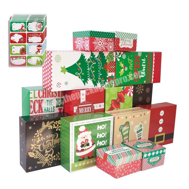 Decorative Christmas Foil Christmas Gift Tag Stickers Paper kraft Gift Boxes with Lids