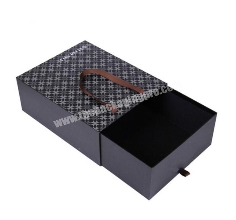 Decorative large black drawer gift style cardboard box with handle
