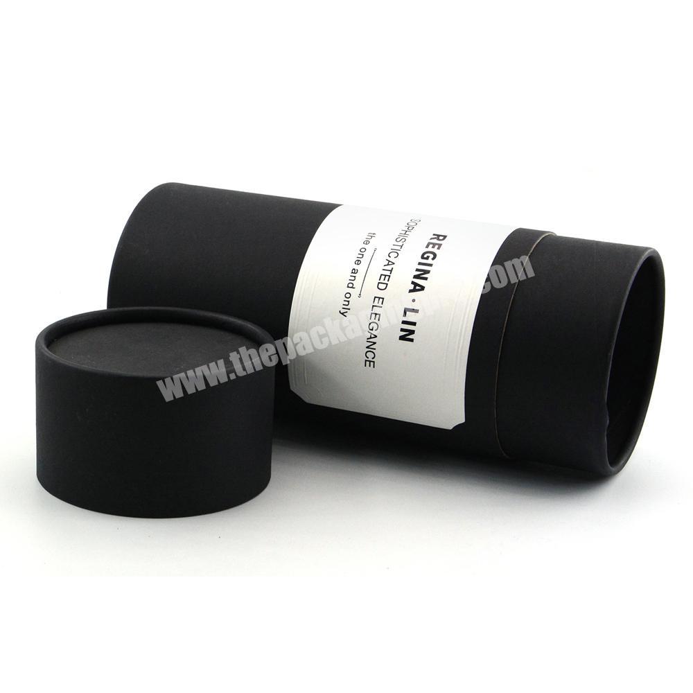 Eco friendly  Black Small Tube Packaging Craft Paper White Logo Round Trinket Box Custom Cardboard Cylinder Box with Lids