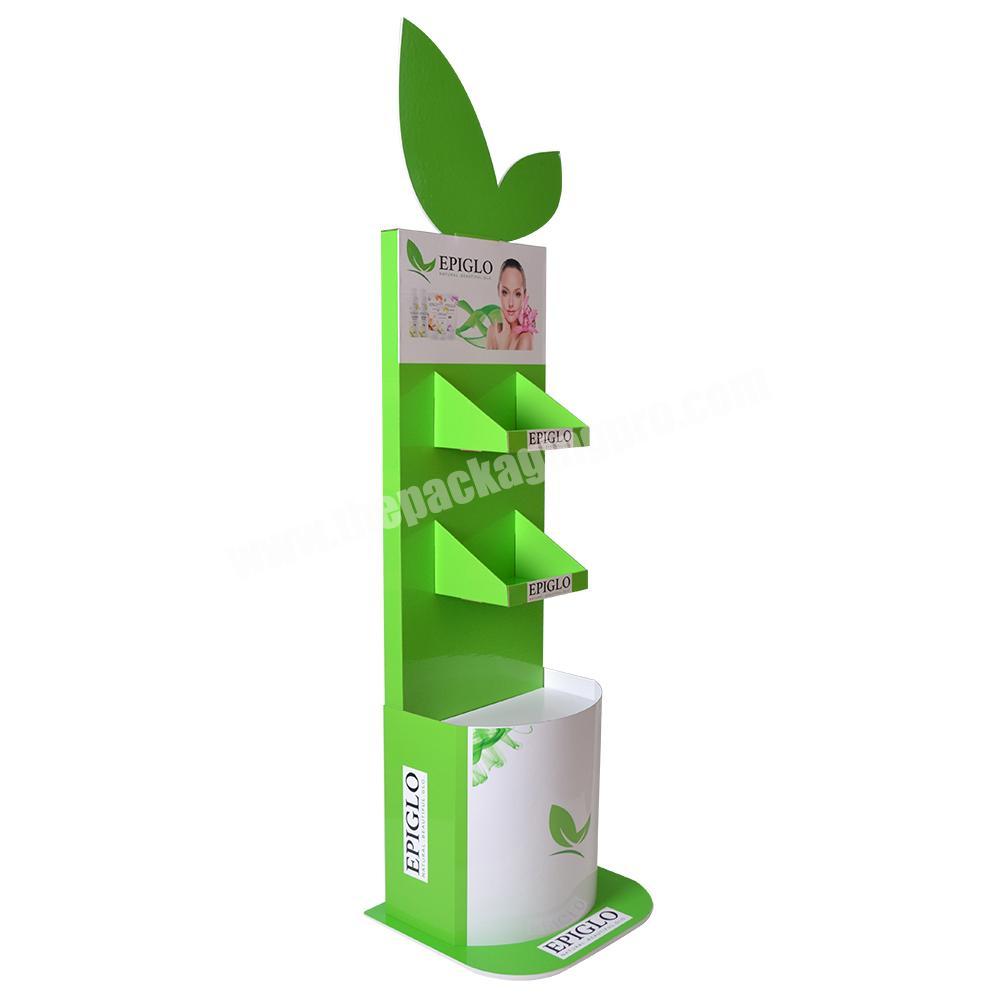 Eco friendly cardboard portable retail store shelves skin care product shampoo display racks custom printing
