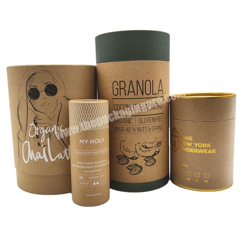 Empty Round Cardboard Container Cylinder Paper Packaging Recyclable Kraft Paper Tube Packaging With Custom Printed