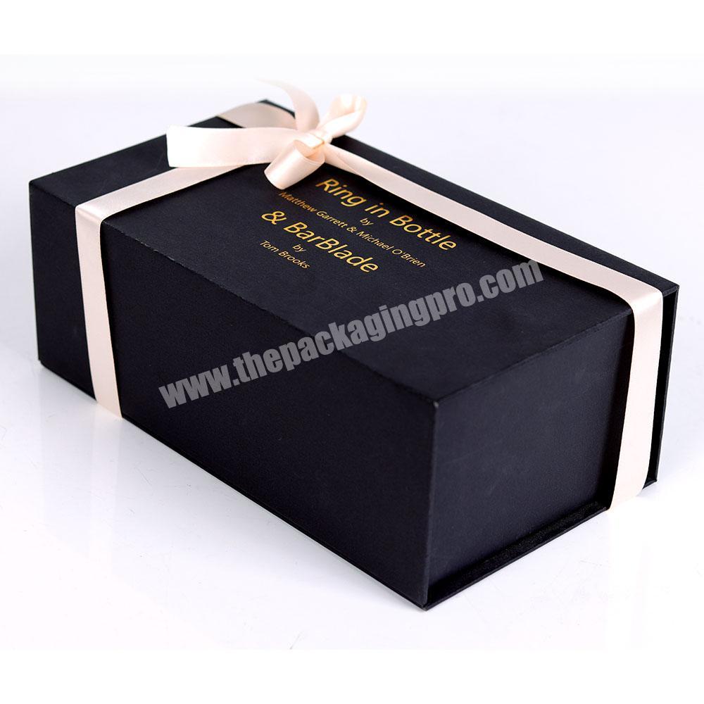 Exclusive custom all black hot stamping Logo exquisite bow black ridge innovative book box