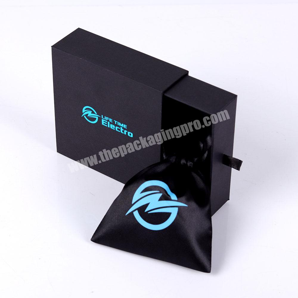 Custom Black Sliding Drawer Cardboard Paper Box Packaging with Pouch