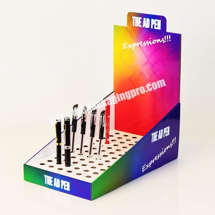 Exclusive custom dazzle colour card small round hole neutral pen desktop PDQ exhibition stand