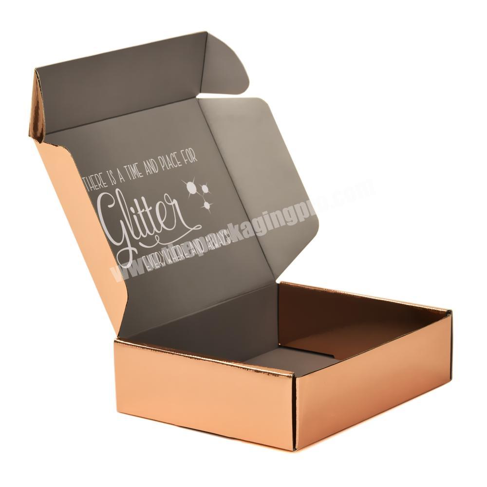 Factory Custom printed metallic gift boxes corrugated rose gold mailing shipping box packaging with logo