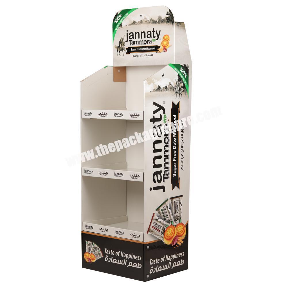Factory customized supermarket promotion full tilt potato chip paper rack food biscuit cardboard display stand shelf