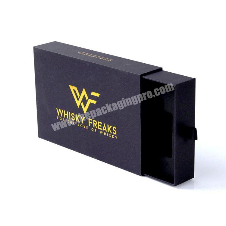 Factory wholesale price gold hot stamping logo matte black drawer box with sponge insert