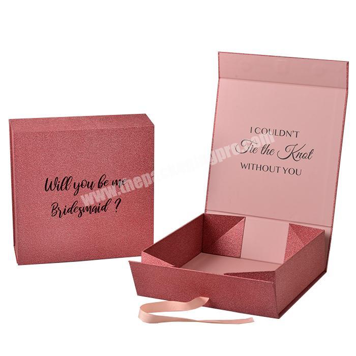 Foldable glitter box wig packaging boxes custom design hair extension packaging box with ribbon