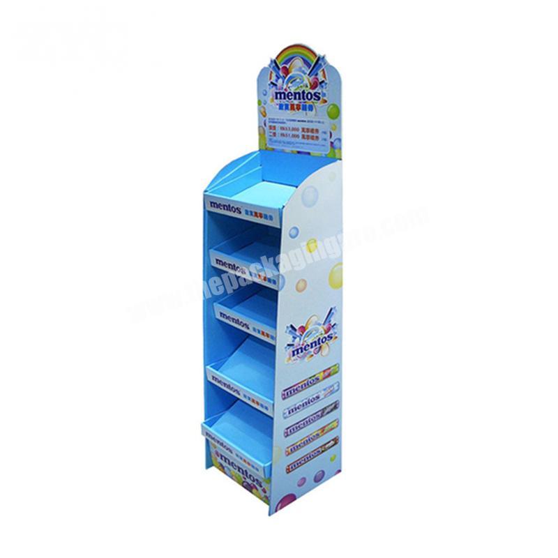 Folding Recycled Paper Floor Shelf Display Cardboard POP Stand For Snacks