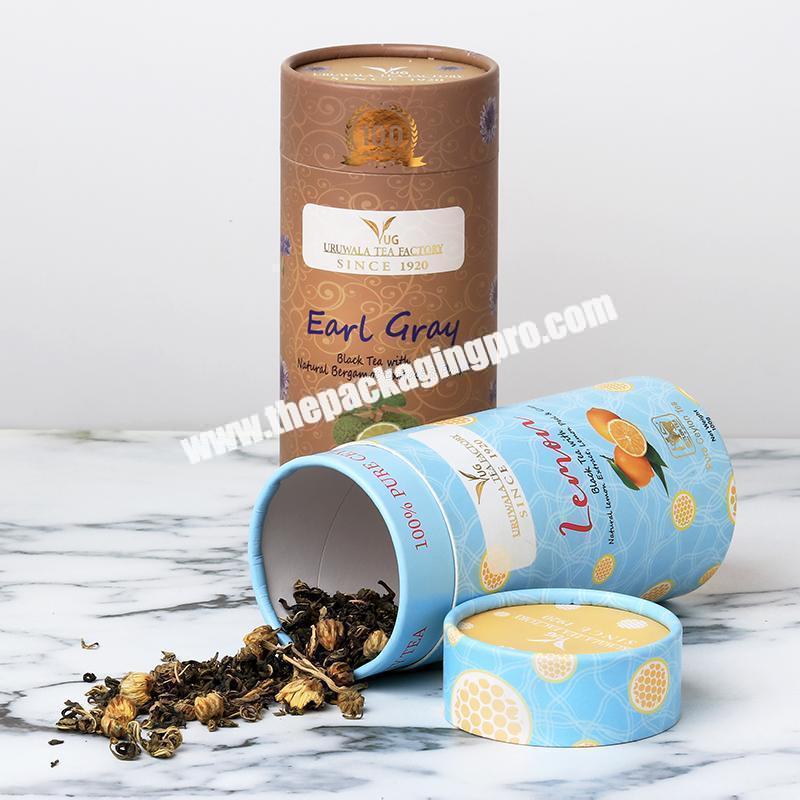 Custom printed tea/coffee package cylindrical box recycled empty mailing kraft paper tube packaging