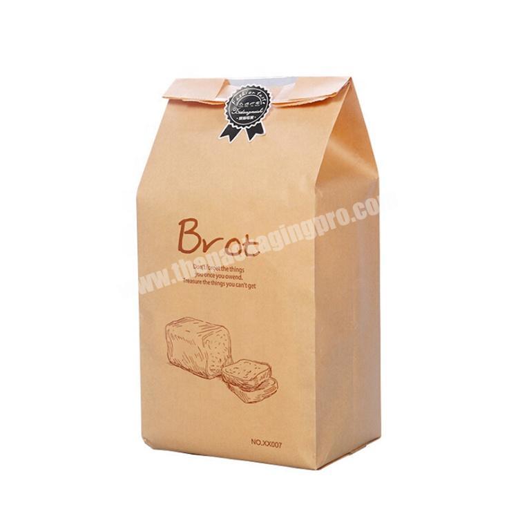 Food grade greaseproof custom logo printed bakery brown kraft bread packaging paper bags with window