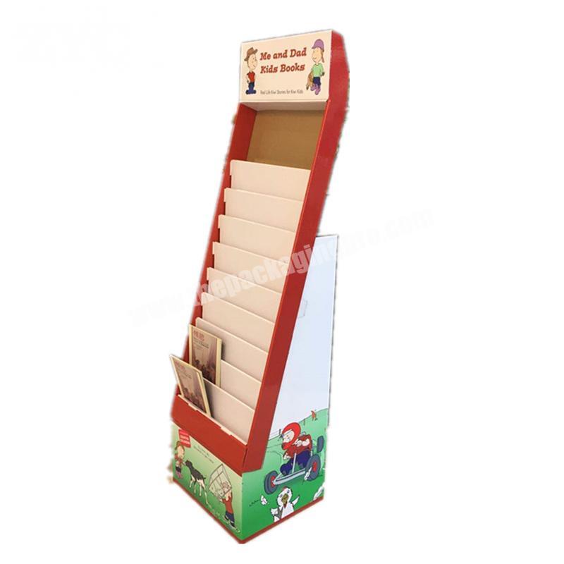 Free Standing Foldable Paper Floor Books Display Cardboard Pop Stand For Magazine