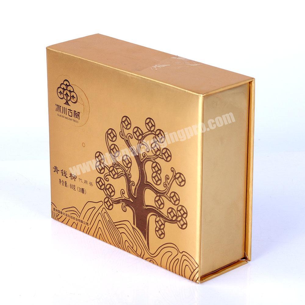 High Quality Glossy Lamination Gold Paper Embossing Logo Tea Gift Set Magnetic Box Packaging