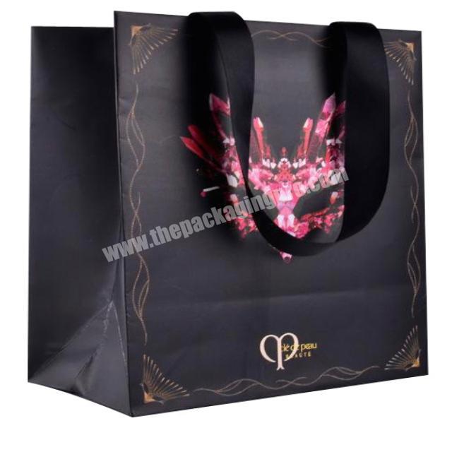 High end black custom packaging cloth paper shopping bags
