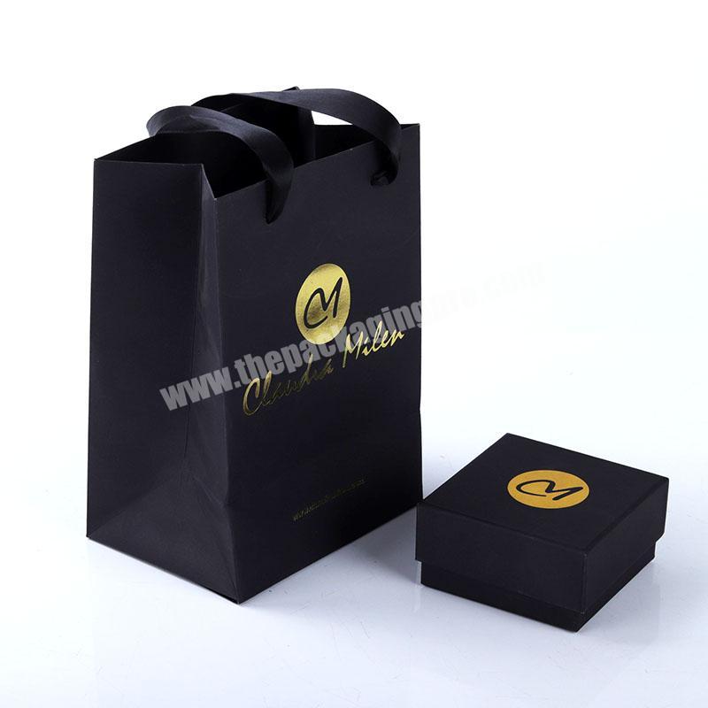 High end custom black jewelry ring necklace paper packaging gift boxes and bag with embossed logo