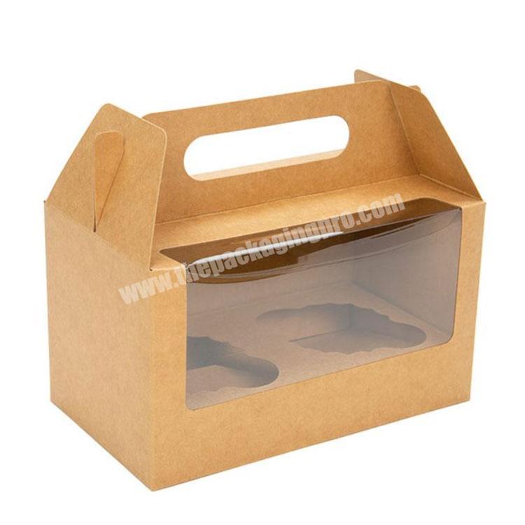 High quality Kraft Double bread paper square packaging Cupcake food Handle Box