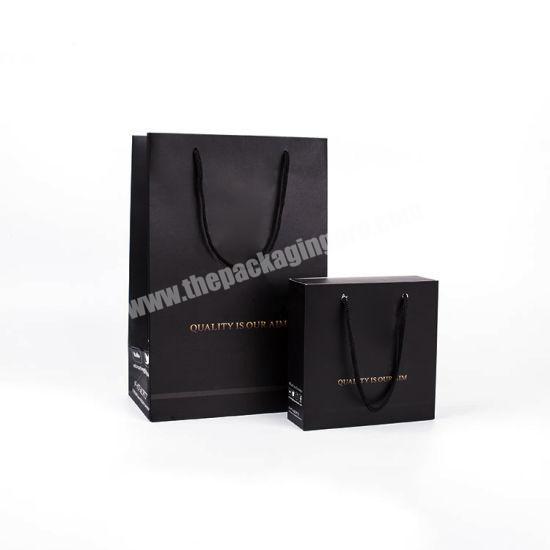 High quality custom size and logo uv emboss spot packaging kraft paper black shopping bag for shoes