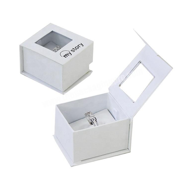 High quality custom white paper box small ring box jewelry packaging box with clear pvc window