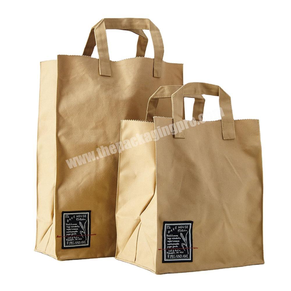 High quality eco yellow kraft paper food take out bag grocery carry bag with flat handles