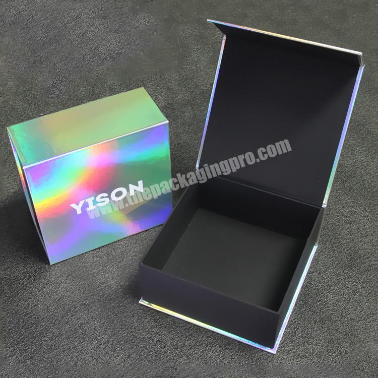 Hologram iridescent glitter reflection boxes Custom printed magnetic Holographic gift Box packaging