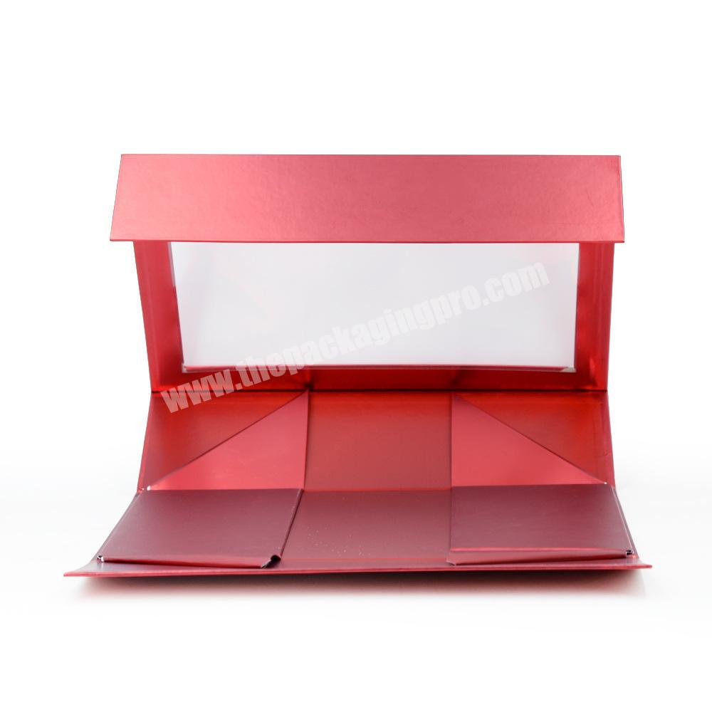 Hot Fancy Personalised Magnet Mailer Box Carton Red Rigid Flat Luxury Magnetic Folding Storage Paper Gift Box With Ribbon