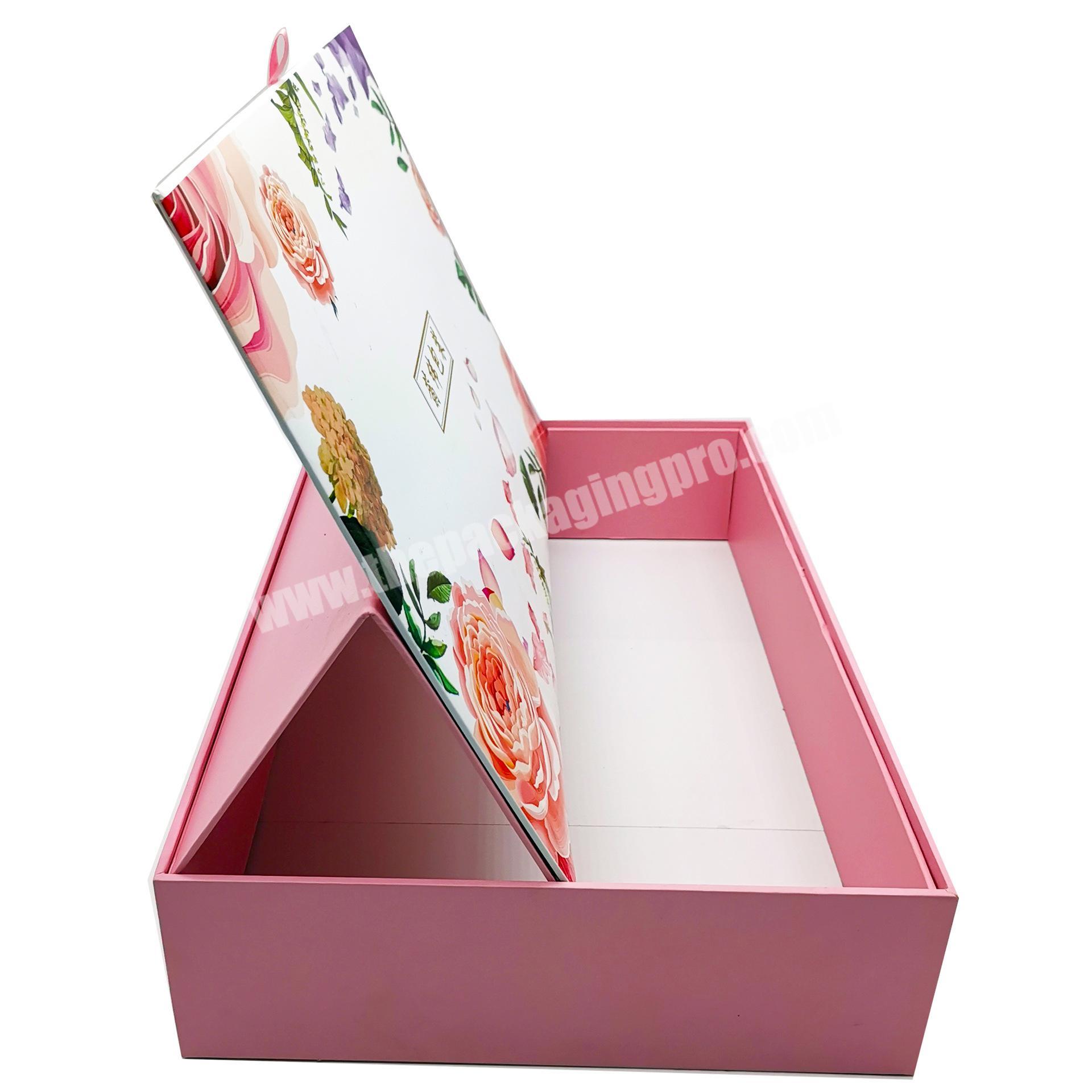 Hot Selling Amazon Cosmetic Paper Cardboard Packaging Custom Magnet Packing Box Ribbon With Mirror