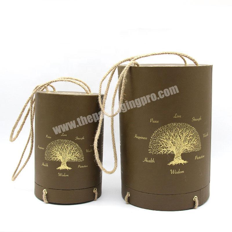 Hot Selling Custom Printed Degradable Large Capacity Paper Tube Box Gift Packaging With cotton rope Handle