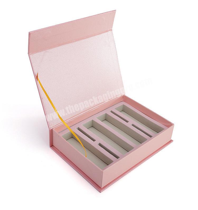 Hot stamping UV printing cardboard packaging paper magnetic Cosmetic gift box with silk ribbon closure for shoes